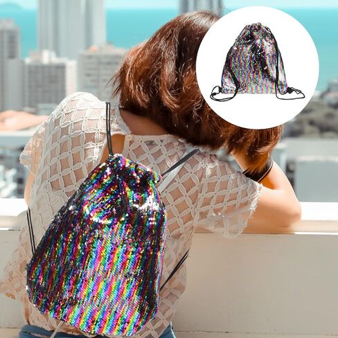 TEHAUX Sequin Drawstring Sports Bag Large Gym String Pouch Colorful Mermaid Outdoor Backpack for Adults in Saudi Arabia