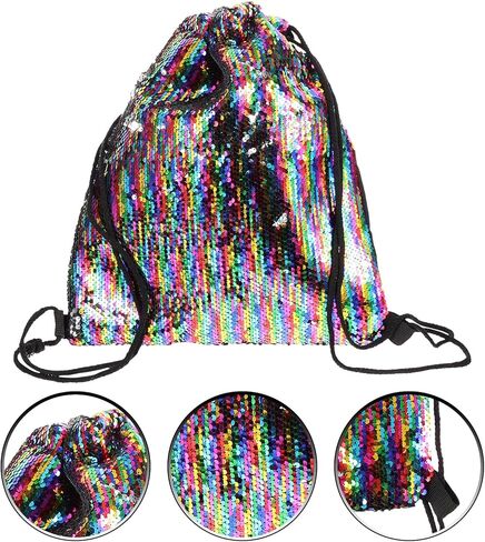 TEHAUX Sequin Drawstring Sports Bag Large Gym String Pouch Colorful Mermaid Outdoor Backpack for Adults in Saudi Arabia