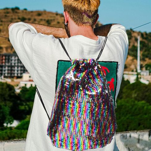 TEHAUX Sequin Drawstring Sports Bag Large Gym String Pouch Colorful Mermaid Outdoor Backpack for Adults in Saudi Arabia