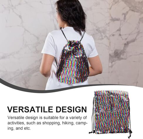TEHAUX Sequin Drawstring Sports Bag Large Gym String Pouch Colorful Mermaid Outdoor Backpack for Adults in Saudi Arabia