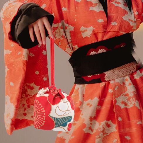 Amosfun Japanese Drawstring Bag Portable Kimono Purse Fabric Phone Pouch Drawstring Purse Cherry Blossom Handbag in Saudi Arabia