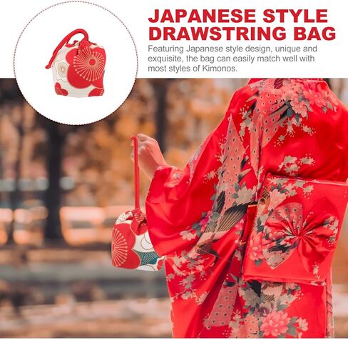 Amosfun Japanese Drawstring Bag Portable Kimono Purse Fabric Phone Pouch Drawstring Purse Cherry Blossom Handbag in Saudi Arabia