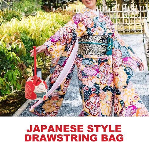 Amosfun Japanese Drawstring Bag Portable Kimono Purse Fabric Phone Pouch Drawstring Purse Cherry Blossom Handbag in Saudi Arabia