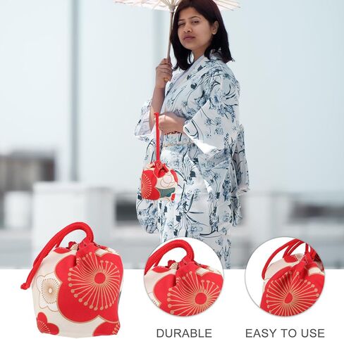 Amosfun Japanese Drawstring Bag Portable Kimono Purse Fabric Phone Pouch Drawstring Purse Cherry Blossom Handbag in Saudi Arabia
