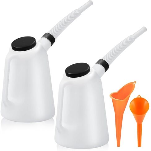 2 عبوة من 5 لتر من حاوية قياس زيت السيارة مع فوهة وغطاء بلاستيكي لمجموعة قمع السيارات لموزع محرك المحرك وسوائل السيارات in Kuwait