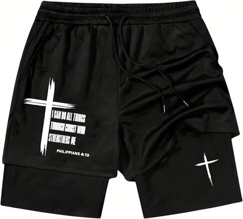 Men's Graphic 2 in 1 Shorts with Liner Goth Skull Drawstring Elastic Waisted Running Gym Shorts in Saudi Arabia
