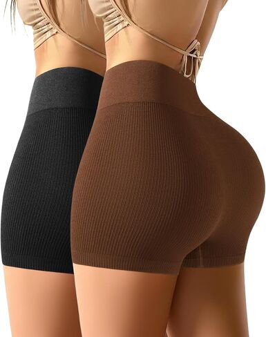 شورت تجريب بدون خياطة شورت يوجا عالي الخصر للبطن للنساء لممارسة رياضة الجري والجري مضلع in Kuwait