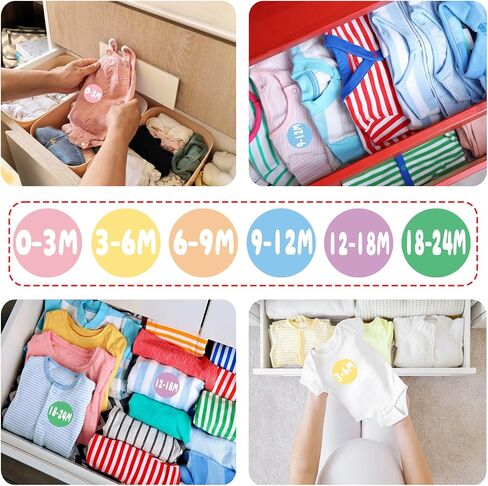 720 PCS Baby Clothes Size Stickers, 1" Circle Size Labels for Baby Clothing, Color-Coding Size Organizer Sticker for Baby Apparel Retail Stores(0-24 Months, 6 Colors) in Kuwait