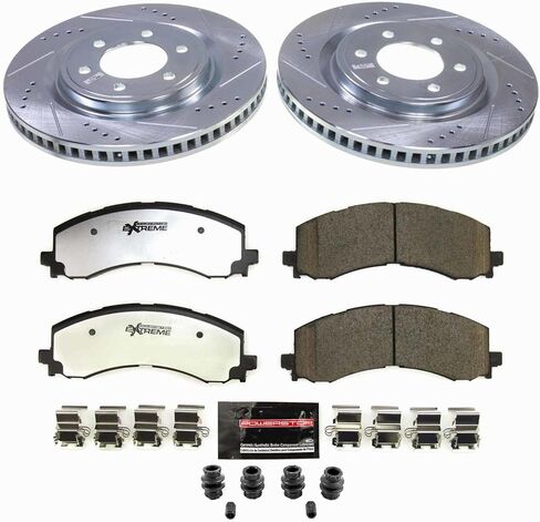 PowerStop Front Brake Kit For Ford F-150 Lightning 2022-23 - Truck & Tow Carbon Fiber Ceramic Brake Pads & Drilled and Slotted Rotors Replacement, K9262-36 in Saudi Arabia