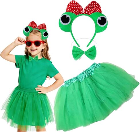 Kirei Sui Kids Animal Green Frog Ears Headband Bowtie Tail & Tutu Costume in Kuwait