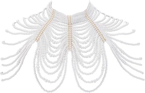 AHANDMAKER Pearl Body Chain Choker Necklaces, Adjustable Imitation Pearl Beaded Layered Necklace Elegant Body Jewelry for Women Summer Beach Accessories Wedding Party Decoration Gifts in Saudi Arabia