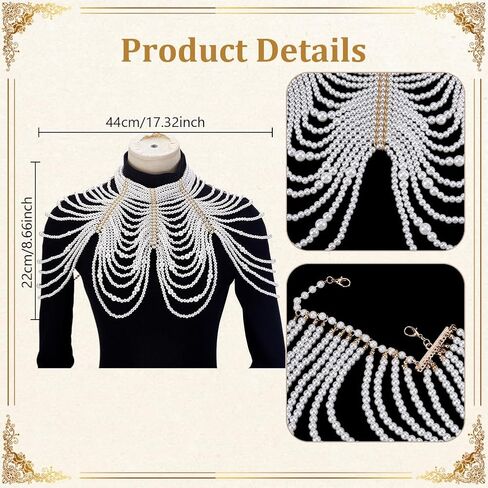 AHANDMAKER Pearl Body Chain Choker Necklaces, Adjustable Imitation Pearl Beaded Layered Necklace Elegant Body Jewelry for Women Summer Beach Accessories Wedding Party Decoration Gifts in Saudi Arabia