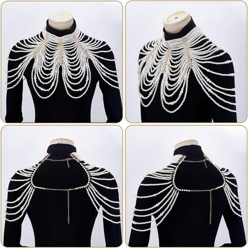 AHANDMAKER Pearl Body Chain Choker Necklaces, Adjustable Imitation Pearl Beaded Layered Necklace Elegant Body Jewelry for Women Summer Beach Accessories Wedding Party Decoration Gifts in Saudi Arabia