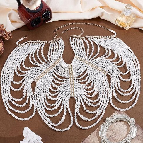 AHANDMAKER Pearl Body Chain Choker Necklaces, Adjustable Imitation Pearl Beaded Layered Necklace Elegant Body Jewelry for Women Summer Beach Accessories Wedding Party Decoration Gifts in Saudi Arabia
