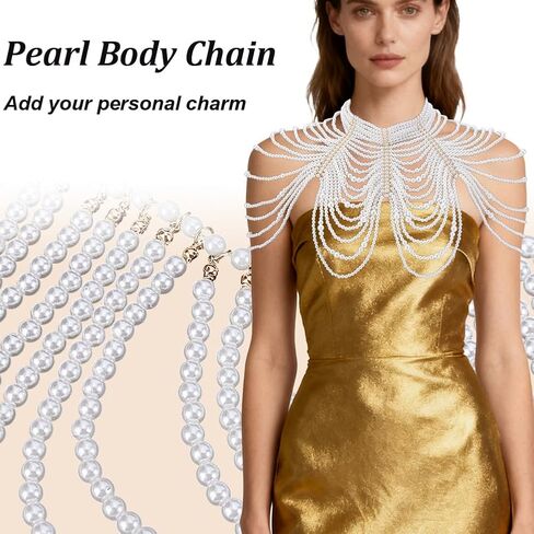 AHANDMAKER Pearl Body Chain Choker Necklaces, Adjustable Imitation Pearl Beaded Layered Necklace Elegant Body Jewelry for Women Summer Beach Accessories Wedding Party Decoration Gifts in Saudi Arabia