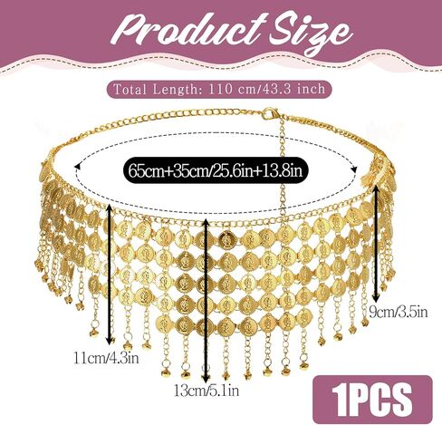 Gold Belly Chain for Woman, Coins Belly Dance Hip Scarf Belt Chain, Adjustable Coin Belts for BellyDancing for Bellydance Yoga Performance Costume Accessory in Saudi Arabia
