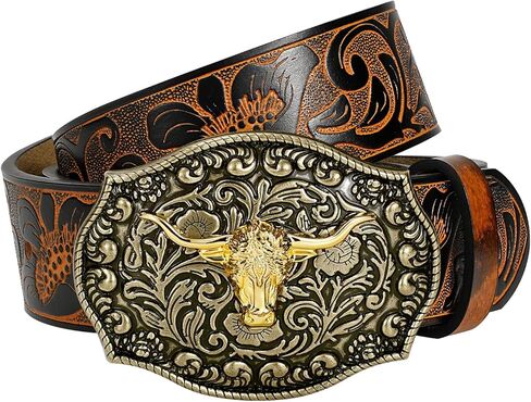 TRIWORKS Men's Western cowboy belt Classic embossed leather belts with Printed Engraved Buckle in Saudi Arabia