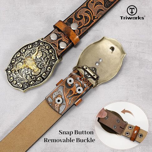 TRIWORKS Men's Western cowboy belt Classic embossed leather belts with Printed Engraved Buckle in Saudi Arabia