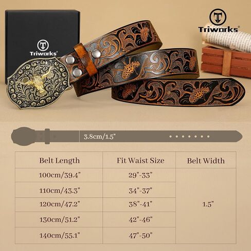 TRIWORKS Men's Western cowboy belt Classic embossed leather belts with Printed Engraved Buckle in Saudi Arabia