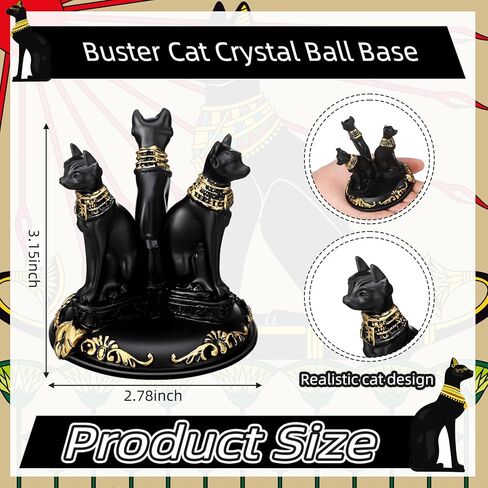 Geelin 2 Pcs Bast Bastet Cat Crystal Ball Base Triple Egyptian Cats Crystal Sphere Ball Stand Display Base Holder Resin Figurines Statue Home Decoration for 50-55mm Sphere in Saudi Arabia