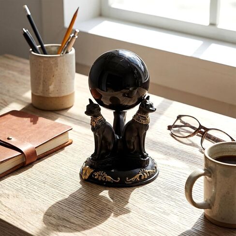 Geelin 2 Pcs Bast Bastet Cat Crystal Ball Base Triple Egyptian Cats Crystal Sphere Ball Stand Display Base Holder Resin Figurines Statue Home Decoration for 50-55mm Sphere in Saudi Arabia