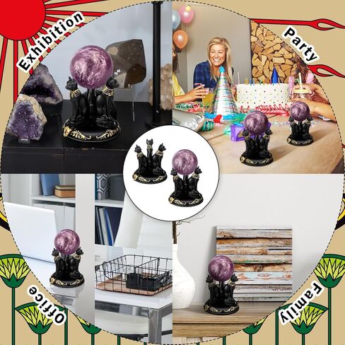 Geelin 2 Pcs Bast Bastet Cat Crystal Ball Base Triple Egyptian Cats Crystal Sphere Ball Stand Display Base Holder Resin Figurines Statue Home Decoration for 50-55mm Sphere in Saudi Arabia