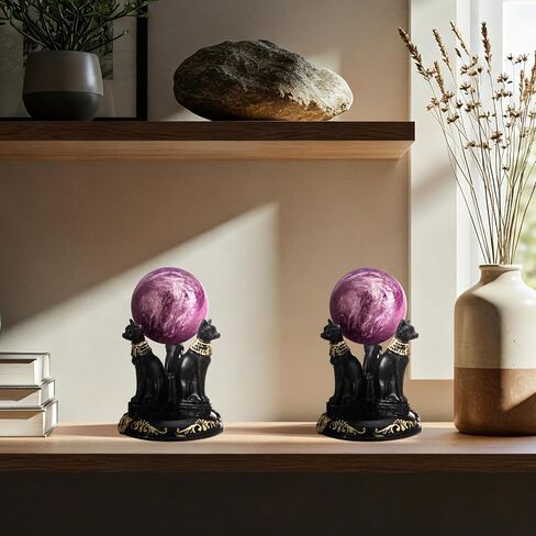Geelin 2 Pcs Bast Bastet Cat Crystal Ball Base Triple Egyptian Cats Crystal Sphere Ball Stand Display Base Holder Resin Figurines Statue Home Decoration for 50-55mm Sphere in Saudi Arabia