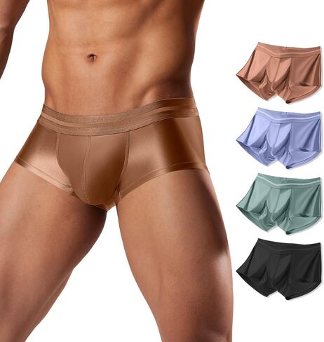 سراويل داخلية رجالي من الحرير الجليدي من Hgn - ملابس داخلية رائعة ومقاومة للعرق، شبكة مسامية، حزام خصر مرن، 4 قطع من الملابس الداخلية المريحة in Kuwait