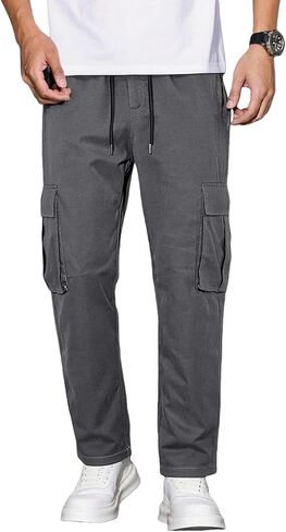 Men's Cargo Pants, Casual Straight Leg Joggers with Drawstring & Pockets, Versatile Comfort for Work Sport & Casual Wear in Saudi Arabia