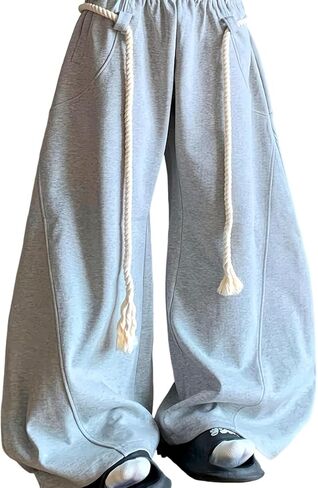 Men's Y2K Baggy Wide Leg Sweatpants Gray Fleece Joggers with Thick Rope Drawstring & Pockets Casual Streetwear Loose Fit in Saudi Arabia