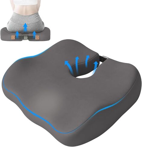 وسادة كرسي مكتب مطورة لتخفيف آلام عرق النسا والورك، وسادة العصعص شديدة الكثافة بتصميم مريح، وسادة مقعد لكرسي المكتب والسيارة والكرسي المتحرك - راحة طوال اليوم (أسود) in Kuwait