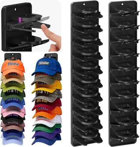 Spring Clip Hat Organizer for Baseball Caps – 2 Pack, Wall Hat Rack for Door & Closet – Keeps 20 Hats Tidy in Entryway, Dorm, Bedroom – Multi-Layer Cap Storage (Adhesive or Screws) in Saudi Arabia