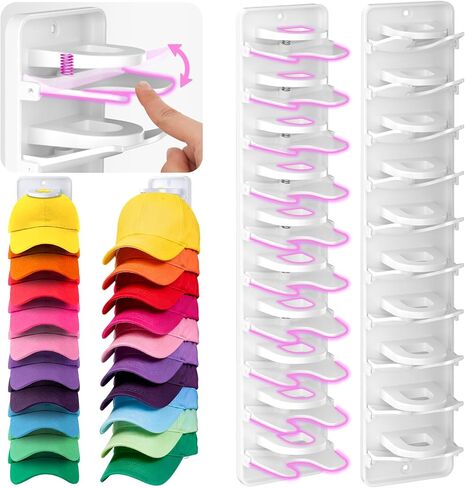Spring Clip Hat Organizer for Baseball Caps – 2 Pack, Wall Hat Rack for Door & Closet – Keeps 20 Hats Tidy in Entryway, Dorm, Bedroom – Multi-Layer Cap Storage (Adhesive or Screws) in Kuwait