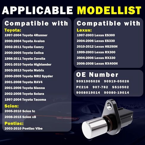 مستشعر موضع عمود الحدبات للمحرك متوافق مع 1997-2011 Toyota Camry Corolla 4Runner Highlander RAV4 Sienna Tacoma Matrix & Lexus ES300 ES330 RX300 RX330 & Scion tC xB & Pontiac Vibe 90919-05026 in Kuwait
