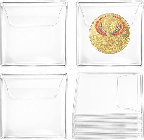 25 Pcs Single Pocket Coin Sleeves 2.1 x 2.1" Coin Sleeves Clear Coins Protectors Small Pouches Storage Individual Plastic Coins Holders Single Protector for Bills Collectors Coines Currency in Saudi Arabia