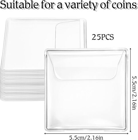 25 Pcs Single Pocket Coin Sleeves 2.1 x 2.1" Coin Sleeves Clear Coins Protectors Small Pouches Storage Individual Plastic Coins Holders Single Protector for Bills Collectors Coines Currency in Saudi Arabia