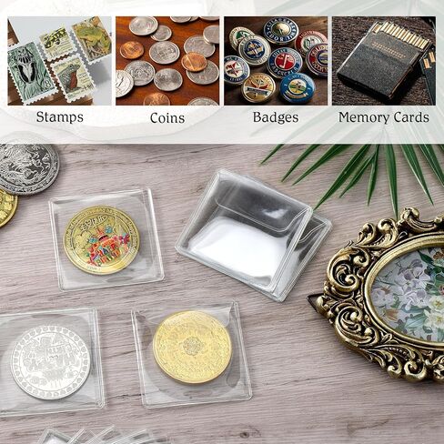 25 Pcs Single Pocket Coin Sleeves 2.1 x 2.1" Coin Sleeves Clear Coins Protectors Small Pouches Storage Individual Plastic Coins Holders Single Protector for Bills Collectors Coines Currency in Saudi Arabia