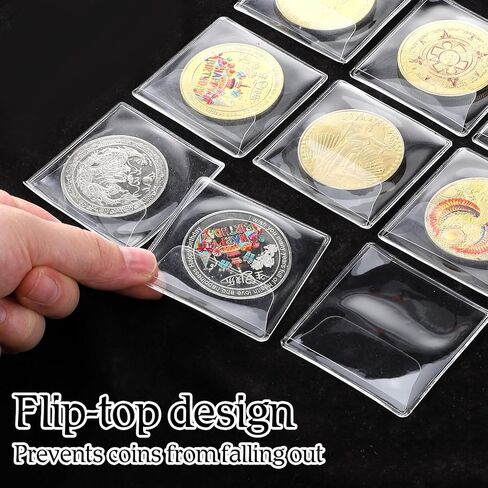 25 Pcs Single Pocket Coin Sleeves 2.1 x 2.1" Coin Sleeves Clear Coins Protectors Small Pouches Storage Individual Plastic Coins Holders Single Protector for Bills Collectors Coines Currency in Saudi Arabia