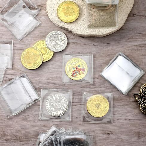 25 Pcs Single Pocket Coin Sleeves 2.1 x 2.1" Coin Sleeves Clear Coins Protectors Small Pouches Storage Individual Plastic Coins Holders Single Protector for Bills Collectors Coines Currency in Saudi Arabia