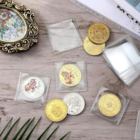 25 Pcs Single Pocket Coin Sleeves 2.1 x 2.1" Coin Sleeves Clear Coins Protectors Small Pouches Storage Individual Plastic Coins Holders Single Protector for Bills Collectors Coines Currency in Saudi Arabia