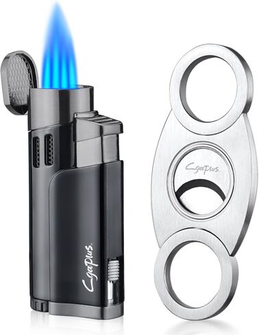 Cigar Lighters and Cutter Set with Butane Refillable Four Jet Flame Lighters Sharpening Blade Cigar Guillotine Windproof Lighter Torch in Saudi Arabia