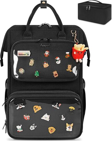 حقيبة ظهر Ita مع حجرة غداء، حقيبة ظهر Ita Bag Display Lunchbox Back Pack مع إدراج، 15.6 بوصة حقيبة ظهر للكمبيوتر المحمول للمدرسة، حقيبة كتب للسفر مع صندوق غداء للتنقل والحفلات التنكرية، أسود in Kuwait