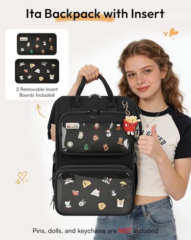 حقيبة ظهر Ita مع حجرة غداء، حقيبة ظهر Ita Bag Display Lunchbox Back Pack مع إدراج، 15.6 بوصة حقيبة ظهر للكمبيوتر المحمول للمدرسة، حقيبة كتب للسفر مع صندوق غداء للتنقل والحفلات التنكرية، أسود in Kuwait