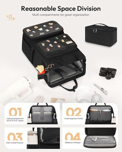 حقيبة ظهر Ita مع حجرة غداء، حقيبة ظهر Ita Bag Display Lunchbox Back Pack مع إدراج، 15.6 بوصة حقيبة ظهر للكمبيوتر المحمول للمدرسة، حقيبة كتب للسفر مع صندوق غداء للتنقل والحفلات التنكرية، أسود in Kuwait