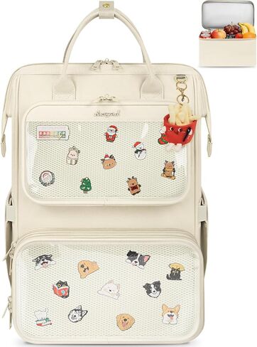 حقيبة ظهر Ita مع حجرة غداء، حقيبة ظهر Ita Bag Display Lunchbox Back Pack مع إدراج، 15.6 بوصة حقيبة ظهر للكمبيوتر المحمول للمدرسة، حقيبة كتب للسفر مع صندوق غداء للتنقل والحفلات التنكرية، أسود in Kuwait