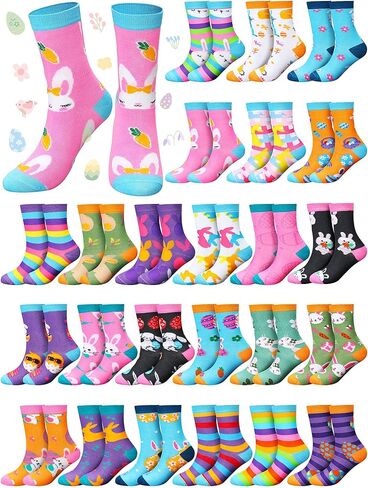 Shinymoon 24 Pairs Easter Socks Bulk Easter Bunny Socks Funny Rabbit Pattern Novelty Socks for Women Girls Holiday Gifts in Saudi Arabia