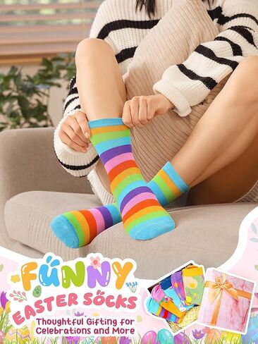 Shinymoon 24 Pairs Easter Socks Bulk Easter Bunny Socks Funny Rabbit Pattern Novelty Socks for Women Girls Holiday Gifts in Saudi Arabia