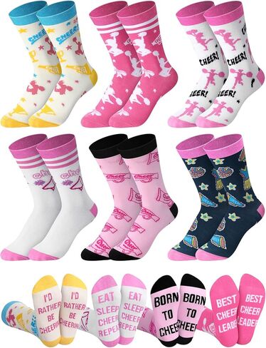 JenPen 6 Pairs Cheerleader Socks for Girls Women Cheer Team Cotton Crew Socks Cheerleading Gifts for Cheerleaders Practice Game Day Team Spirit Supplies in Saudi Arabia