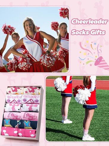 JenPen 6 Pairs Cheerleader Socks for Girls Women Cheer Team Cotton Crew Socks Cheerleading Gifts for Cheerleaders Practice Game Day Team Spirit Supplies in Saudi Arabia