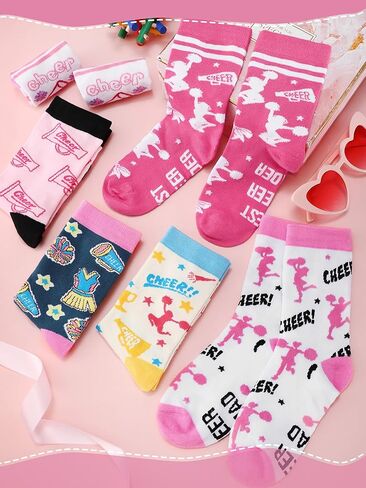 JenPen 6 Pairs Cheerleader Socks for Girls Women Cheer Team Cotton Crew Socks Cheerleading Gifts for Cheerleaders Practice Game Day Team Spirit Supplies in Saudi Arabia